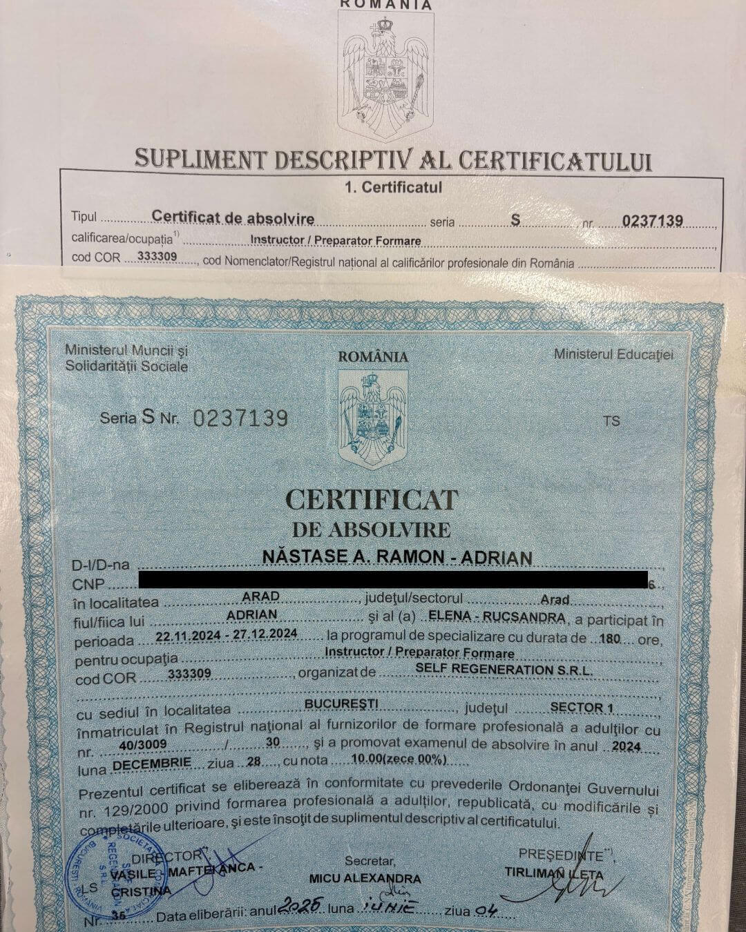 Ramon Nastase - Diploma Instructor Preparator Formare - SecuritateIT.com